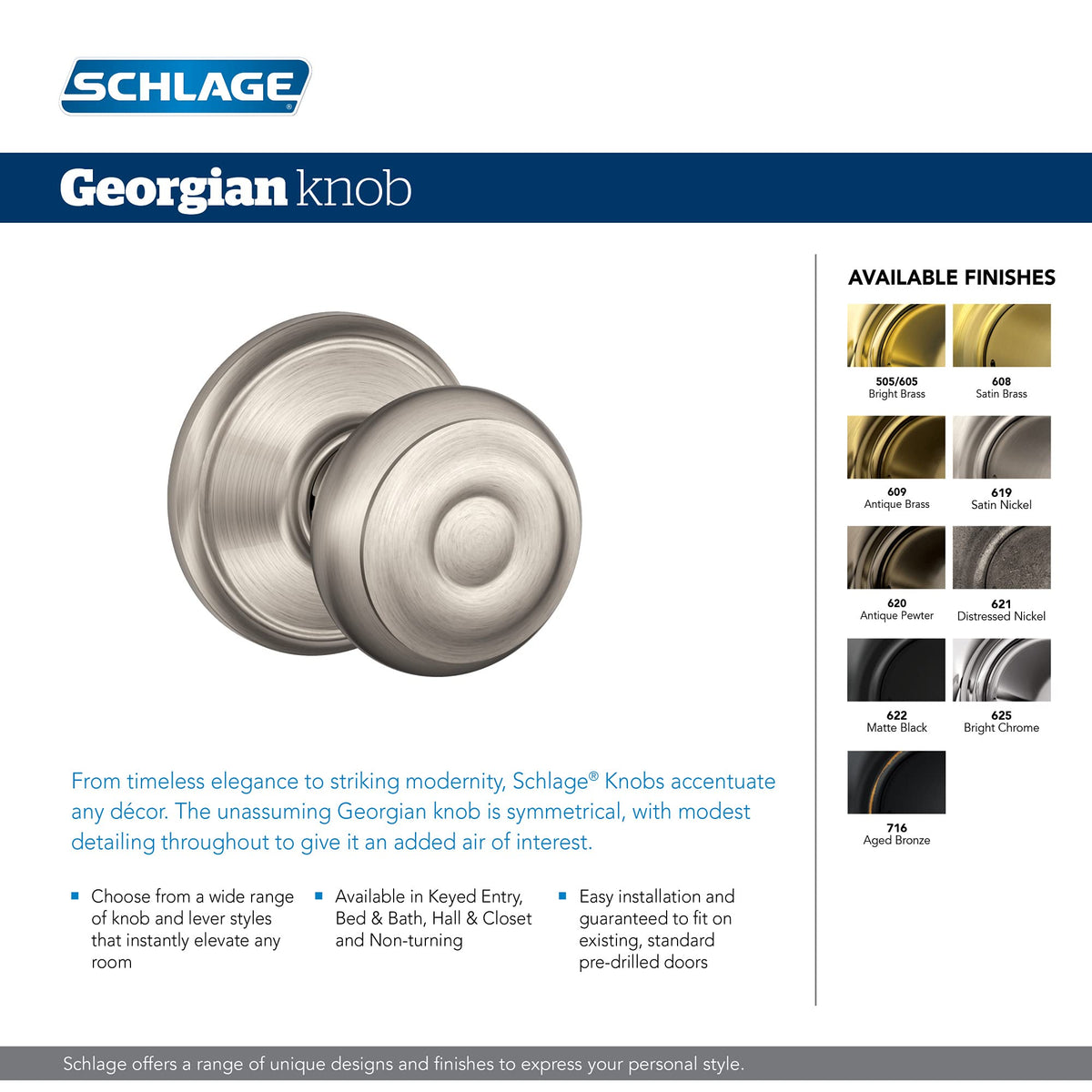Schlage F40 GEO privacy inside button enables quick bedroom locking