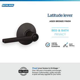 Aged bronze finish detail on Schlage F40 Latitude lever adds warm style.
