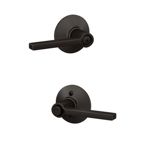 Schlage F40 Latitude lever inside view with privacy lock for bedroom doors.