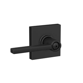 Schlage Latitude lever close-up highlighting Collins trim and squared profile.