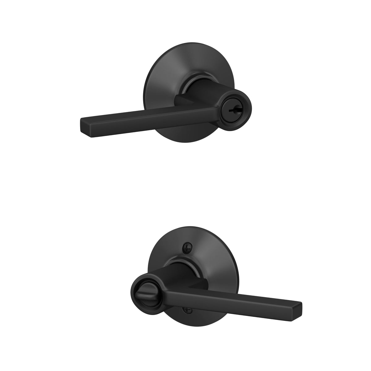 Schlage F51 V LAT 622 Latitude matte black front view showing modern curb appeal