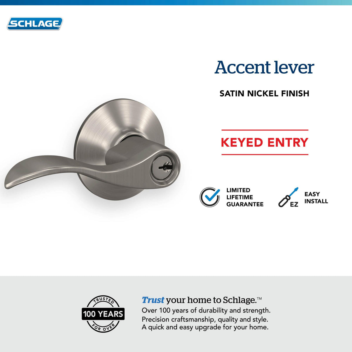 Schlage F51A 619 fits door thickness 1-3/8 to 1-3/4 inches