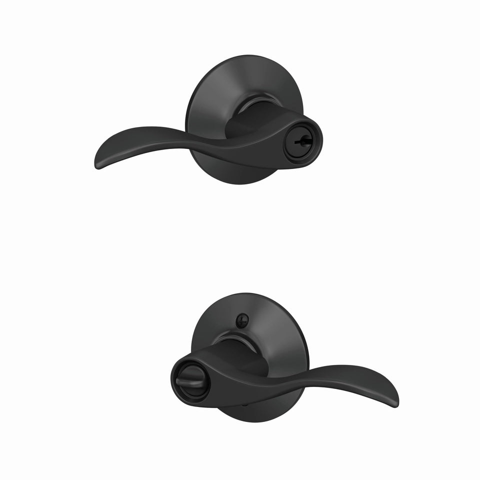 Schlage F51A ACC 622 matte black accent lever for exterior door with secure entry.
