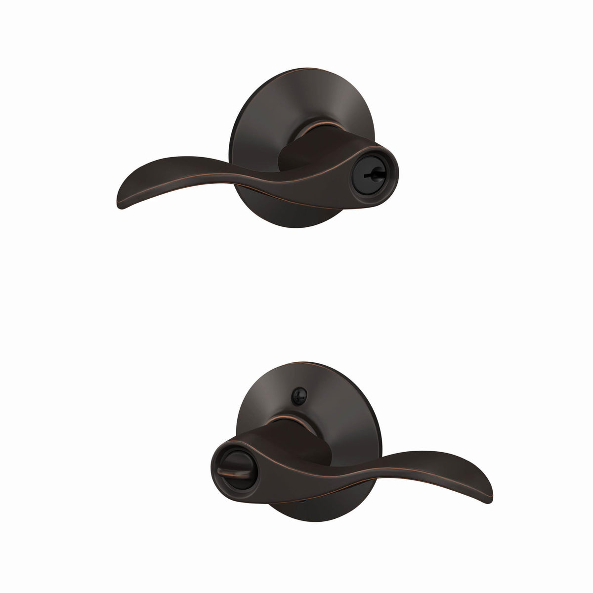 Schlage F51A ACC 716 accent door lever in aged bronze for secure entry.