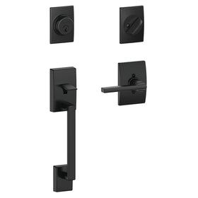 Schlage F60 Century exterior handleset with Latitude lever enhances security for your front door.