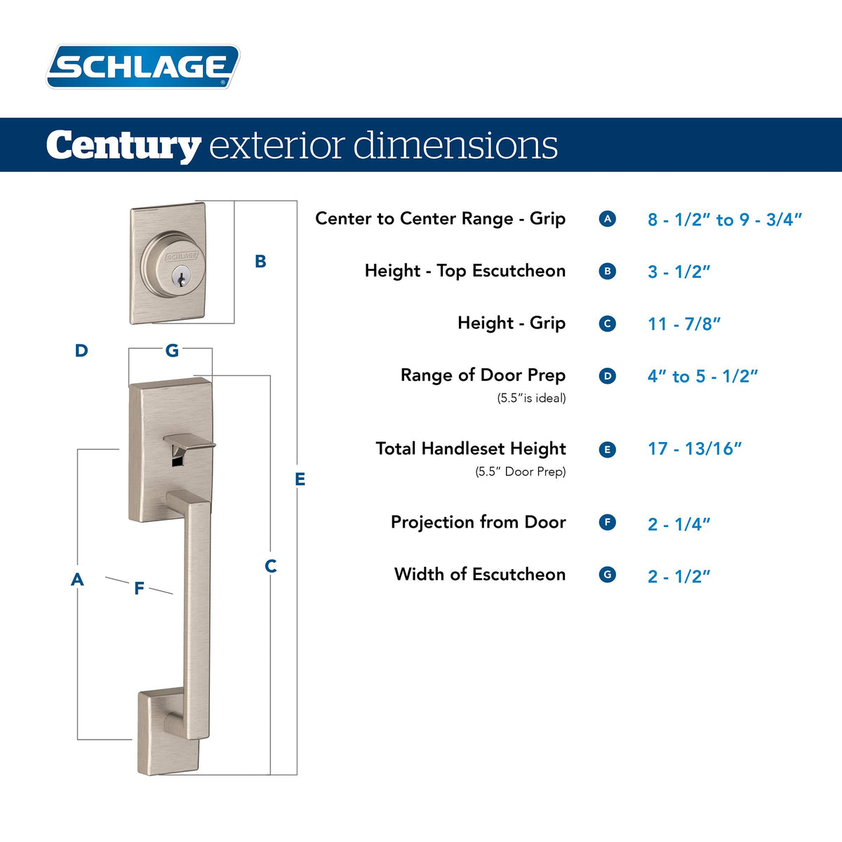 Schlage F60 Century interior Latitude lever provides smooth operation and convenient entry.