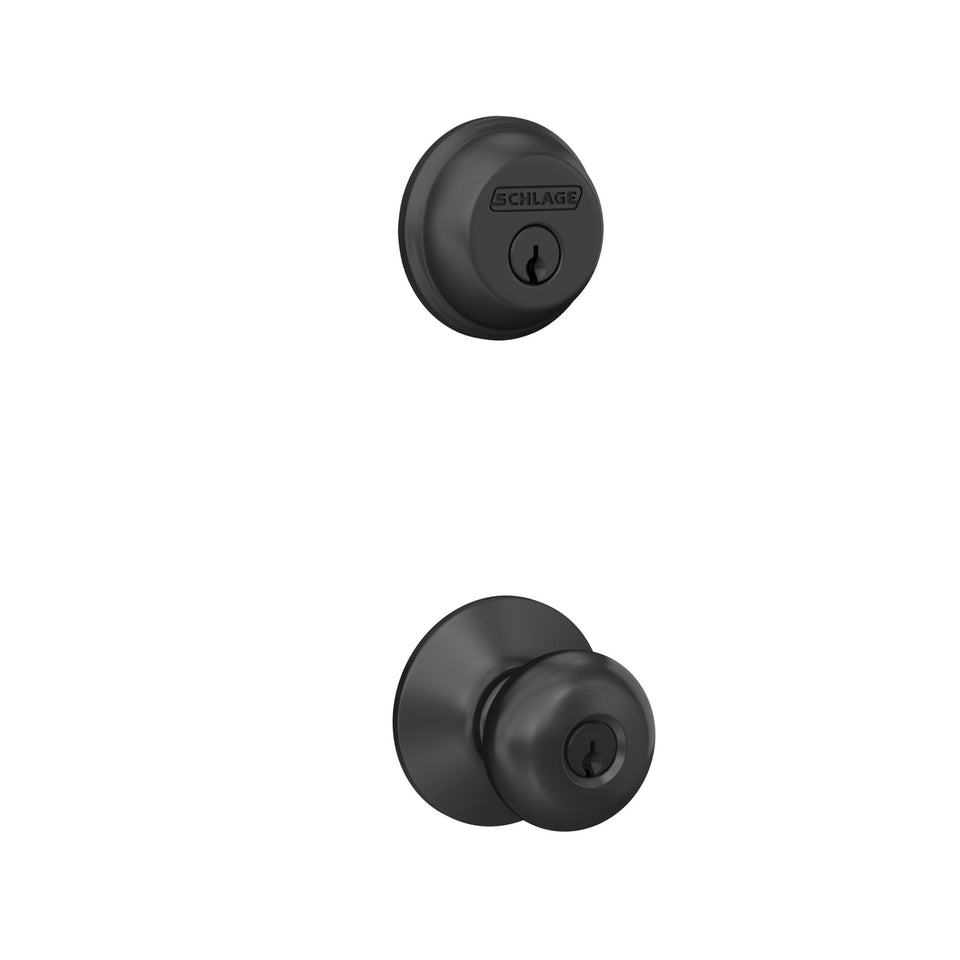 Schlage FB50 deadbolt close-up highlighting exterior security.