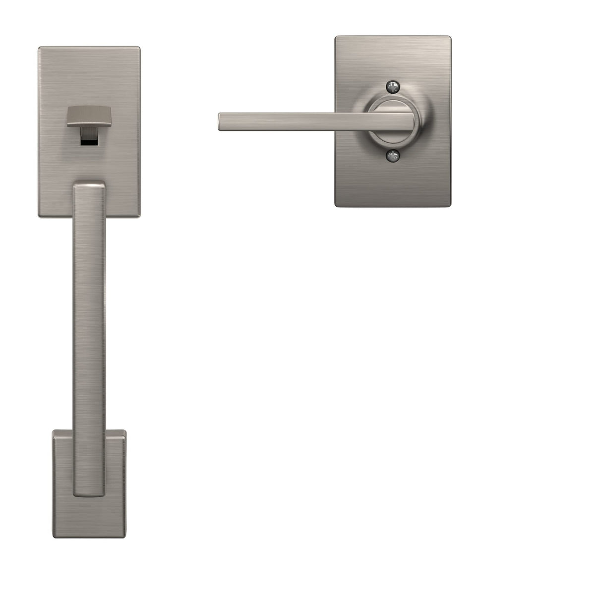 Close-up of satin nickel finish on Schlage FE285 Century