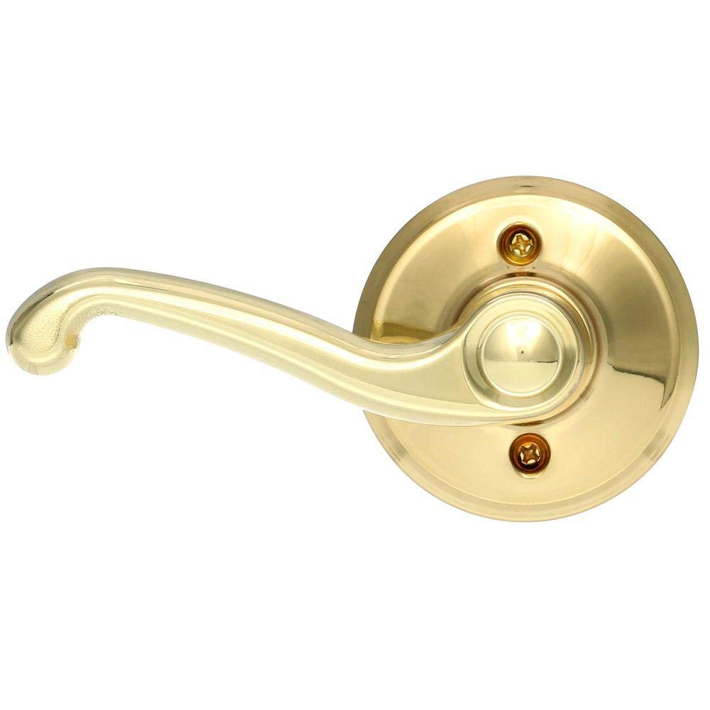 Close-up of bright brass finish on Schlage Flair decorative hardware.