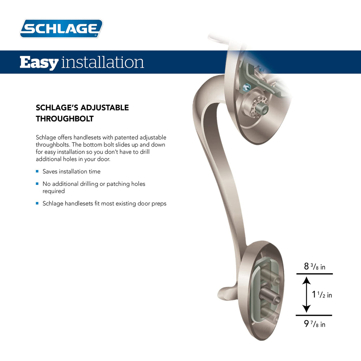 Schlage exterior view of Camelot front door with coordinated grip for secure entry.
