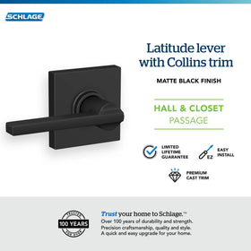 Rectangular Latitude Collins lever accent in matte black for modern interiors.
