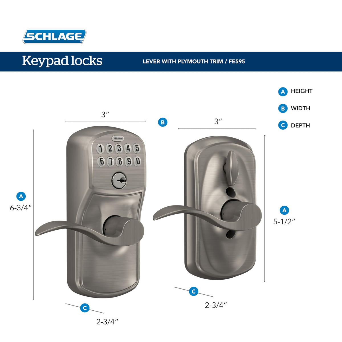 Schlage Plymouth backlit keypad showing illuminated numbers for dark entry.