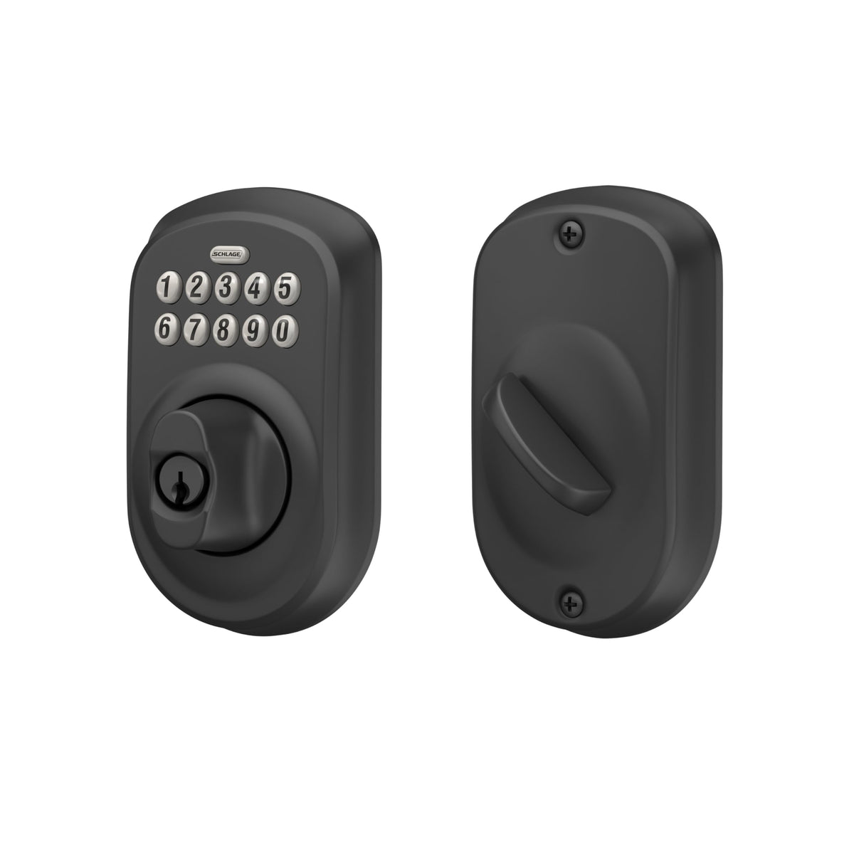 Installation-ready Schlage Plymouth BE365 PLY 622 hardware shown