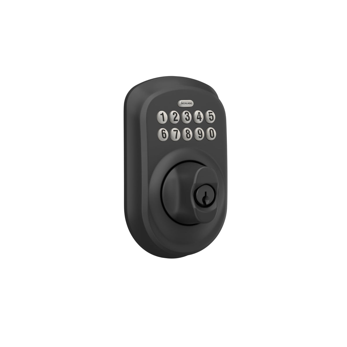 Close-up of LED backlit keypad on Schlage Plymouth BE365 PLY 622