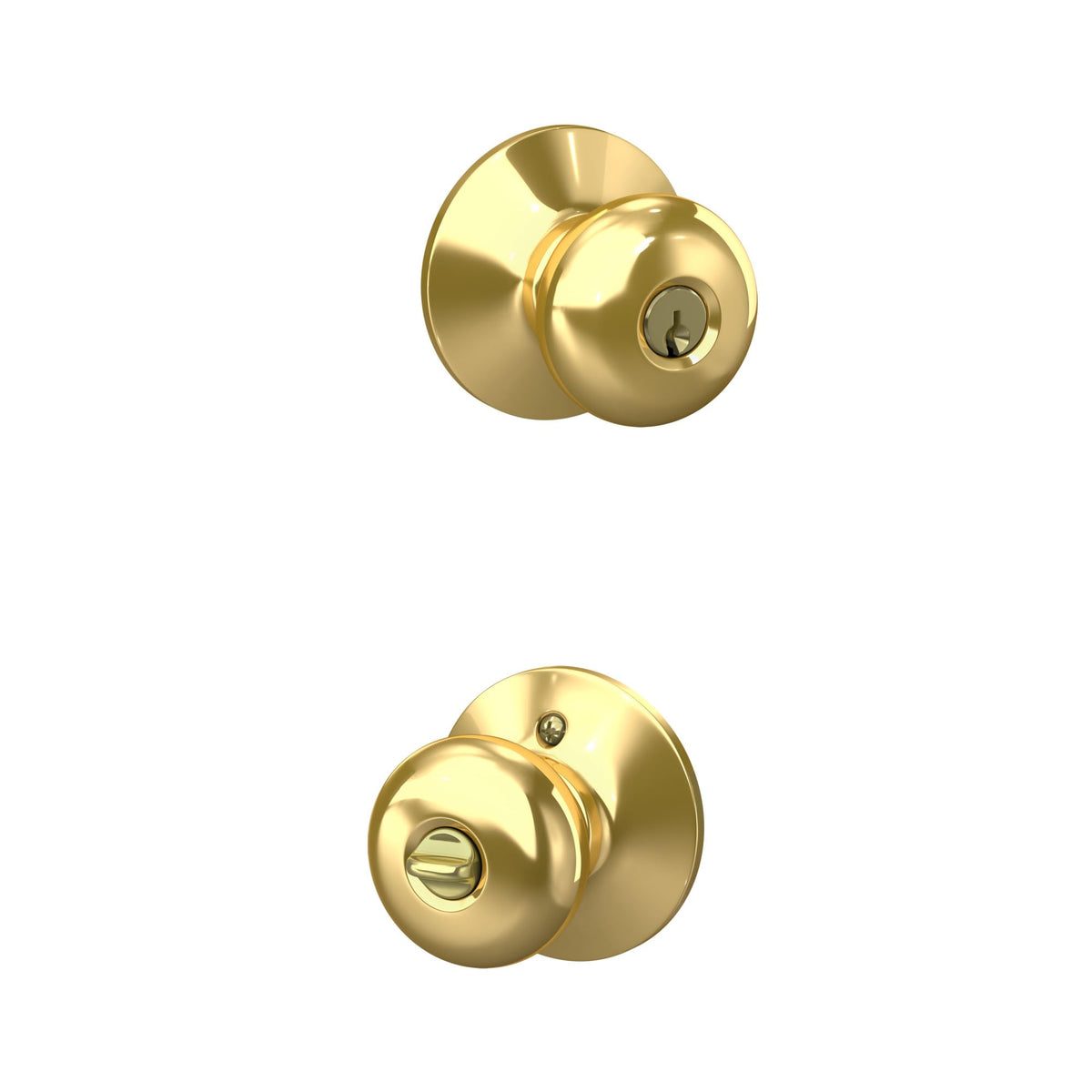 Schlage Plymouth door knob bright brass closeup highlighting sturdy entry security.