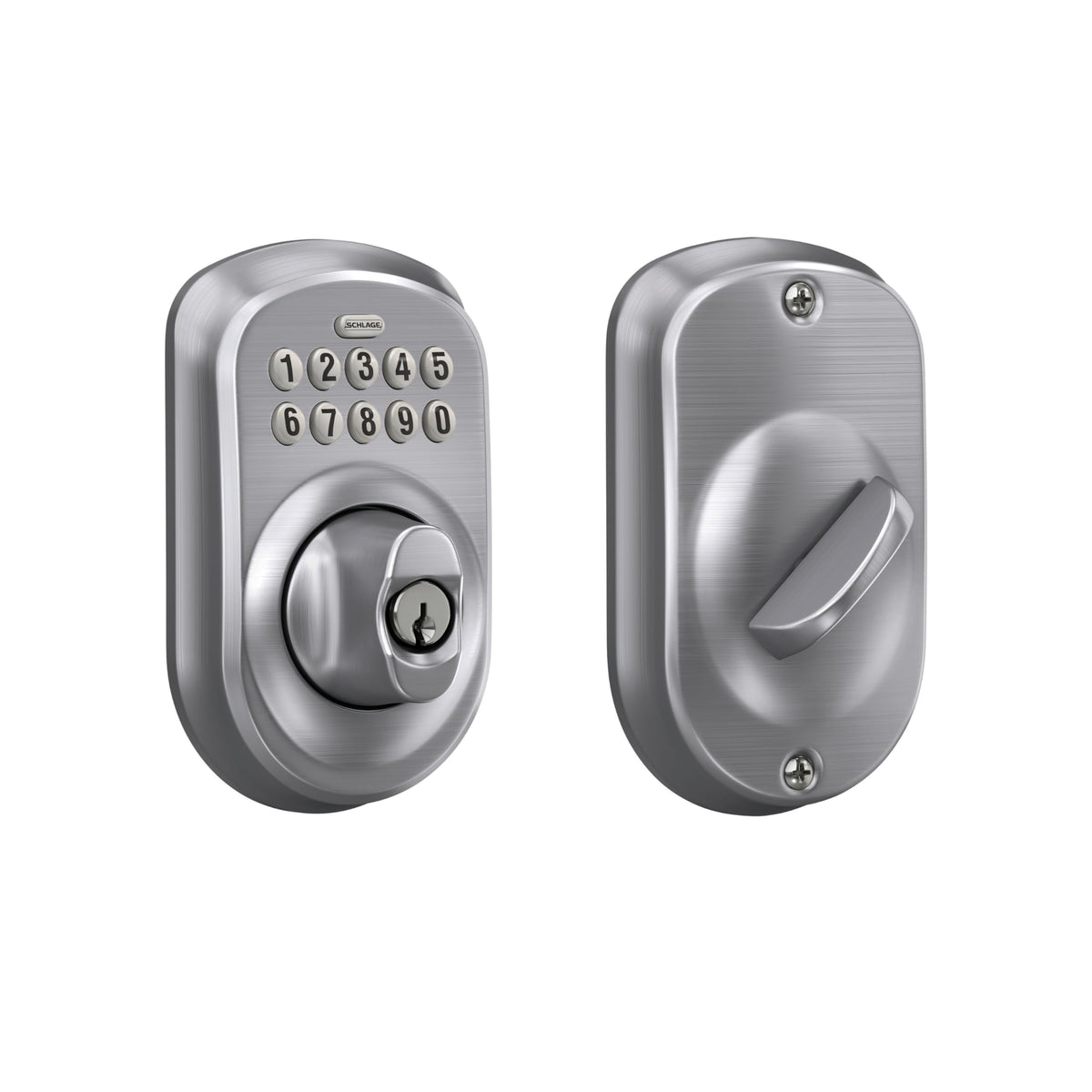 Schlage Plymouth keypad deadbolt front view shows keyless entry.
