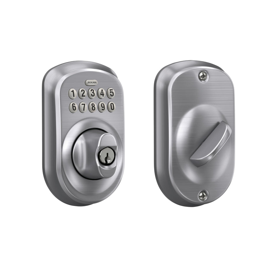 Schlage Plymouth keypad deadbolt front view shows keyless entry.