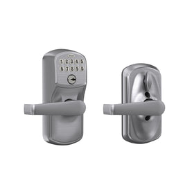 Schlage Plymouth keypad lock front view with illuminated keypad for night entry.
