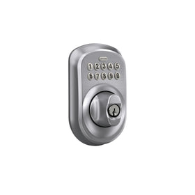 Schlage Plymouth keypad backlit numbers enable night entry.