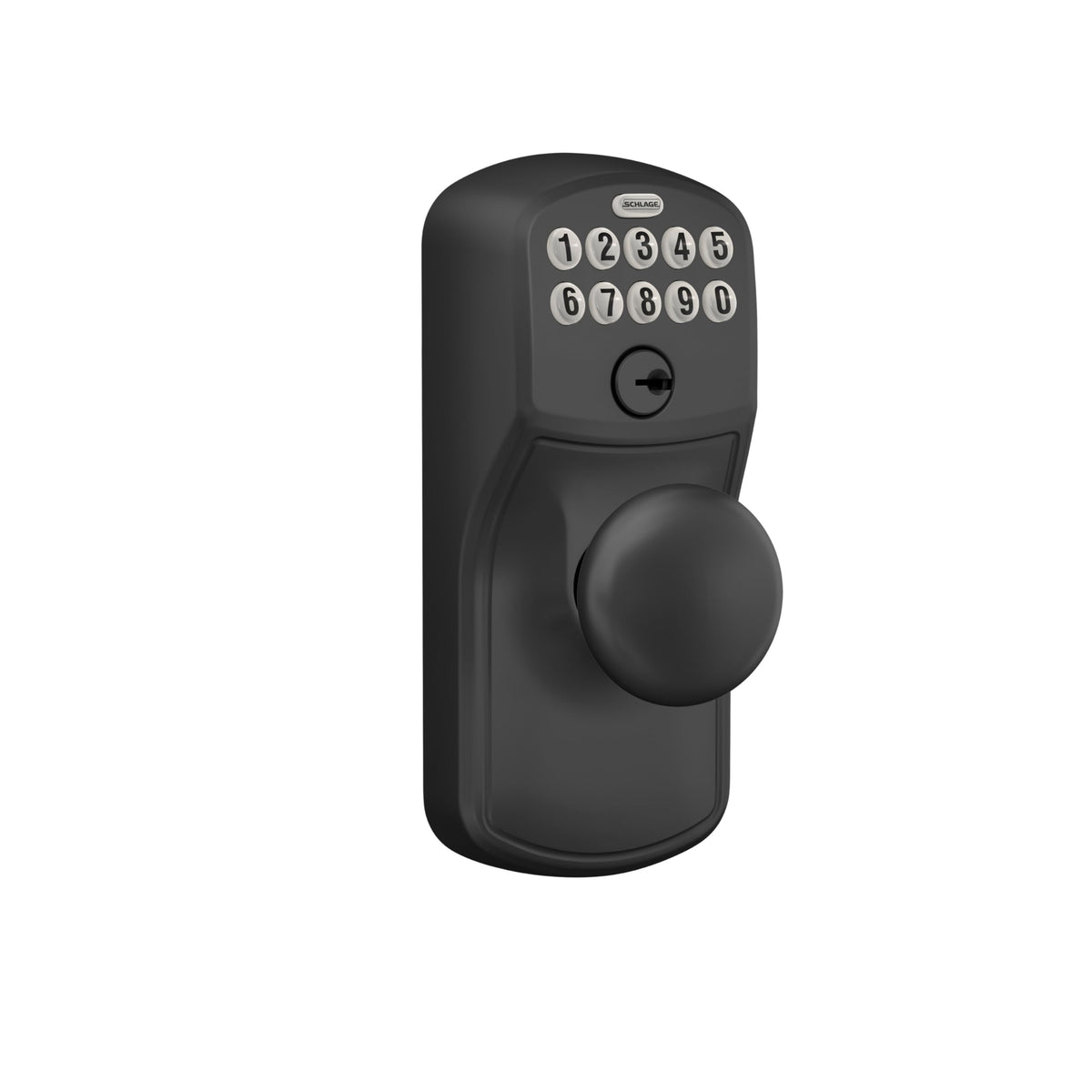 Schlage Plymouth lever handle close-up highlighting durable metal construction.
