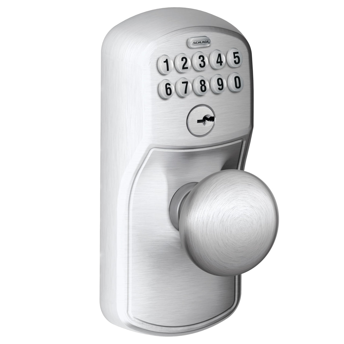 Close-up of Plymouth lever handle highlighting satin chrome finish and smooth operation.