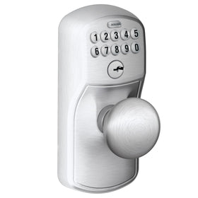 Close-up of Plymouth lever handle highlighting satin chrome finish and smooth operation.