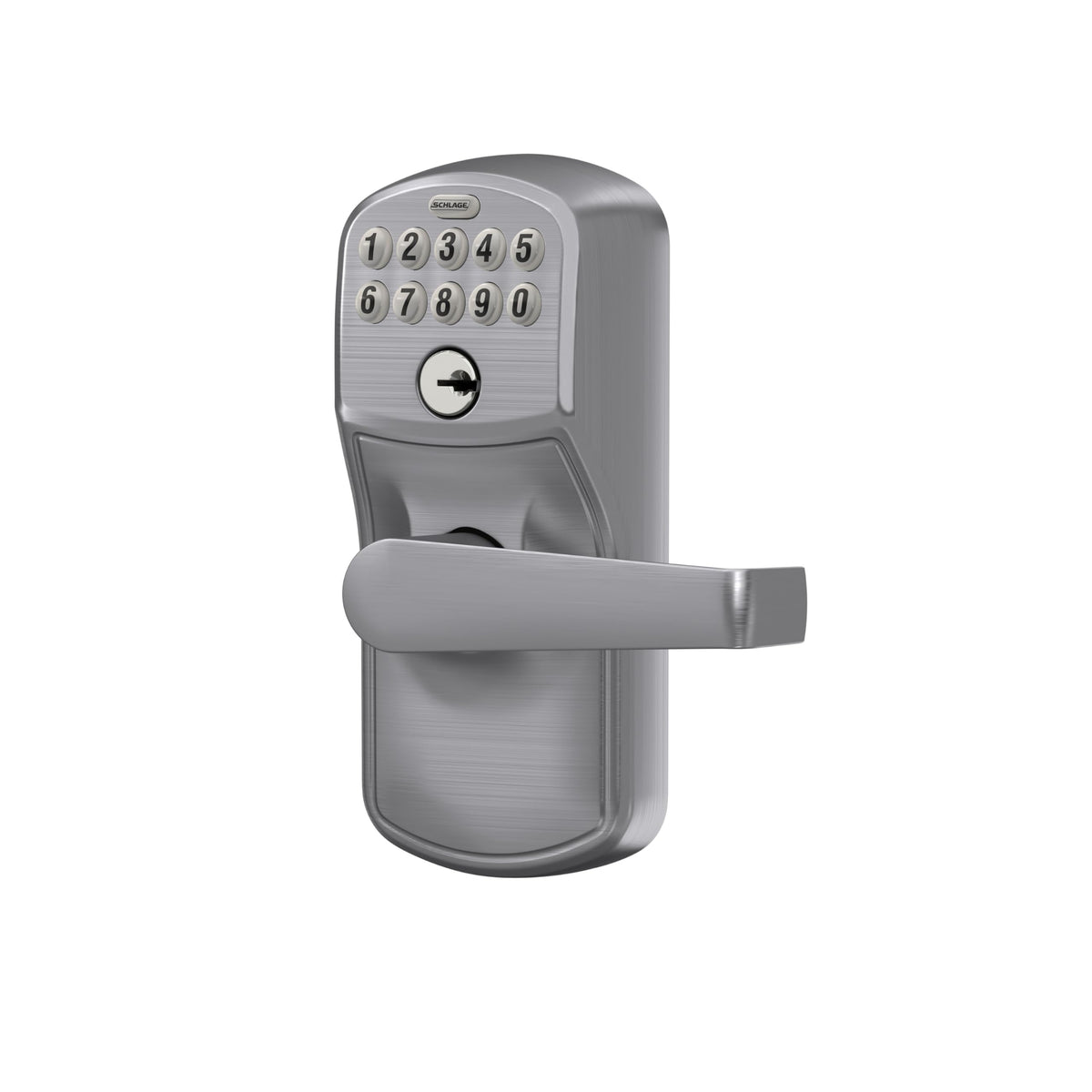 Satin chrome finish on Plymouth lock enhances curb appeal and durability.