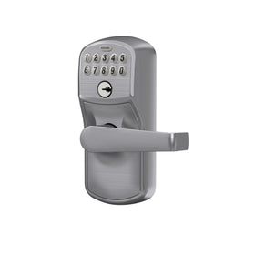 Satin chrome finish on Plymouth lock enhances curb appeal and durability.
