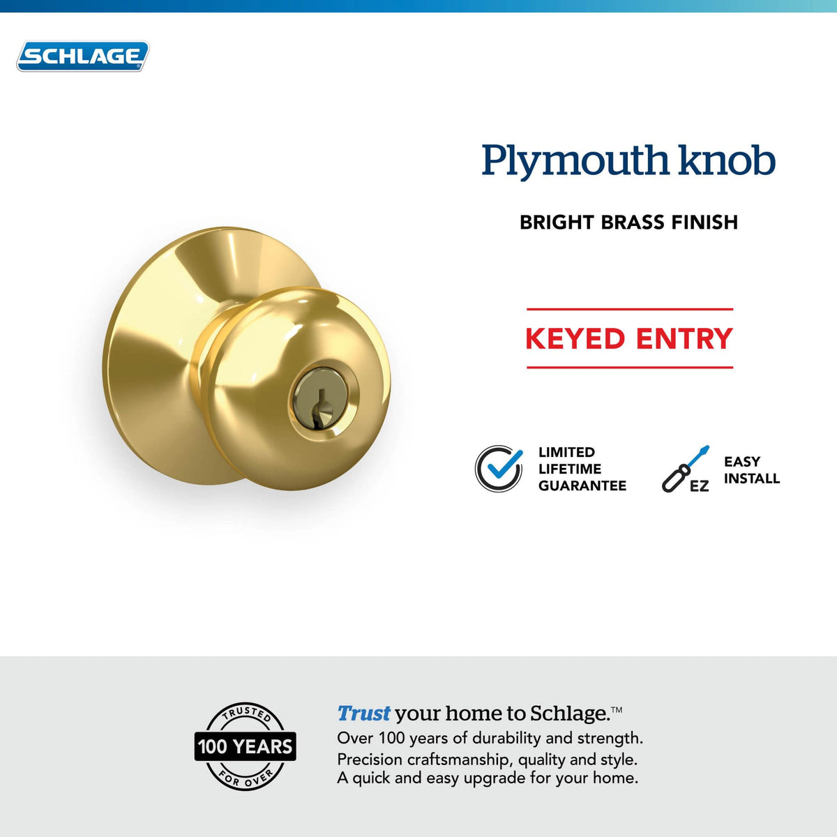 Schlage Plymouth universal latch fits standard doors without tools.