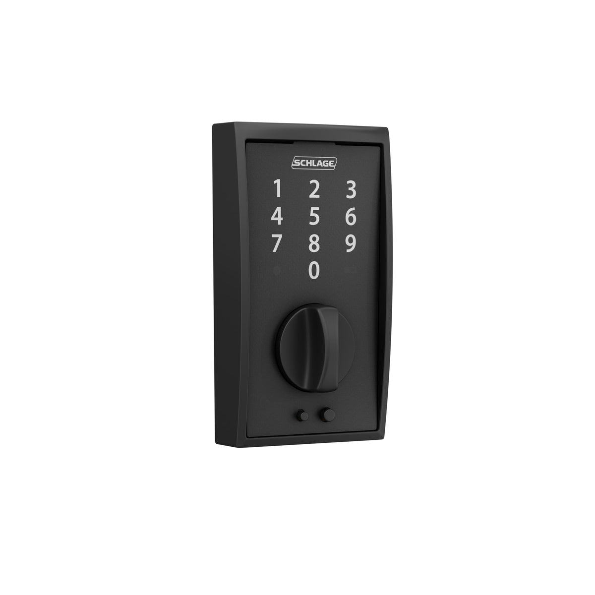Schlage Touch Century backlit keypad illuminated for secure entry at night