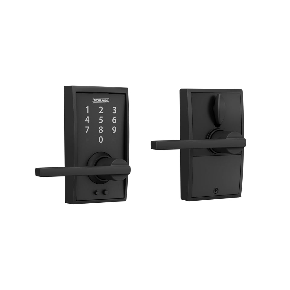 Schlage Touch Century lever with keypad at the front door enables keyless entry.