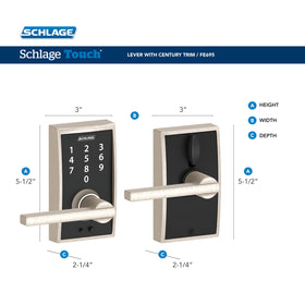 Schlage Touch Century matte black lever close-up highlights modern style for entryways.