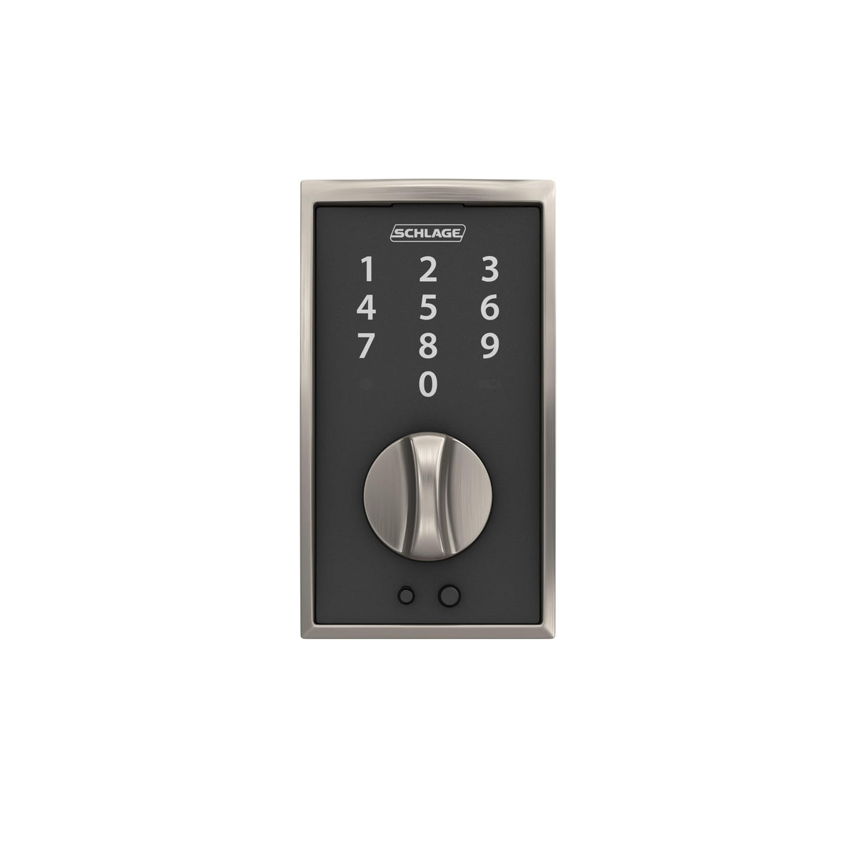 Schlage Touch Century satin nickel finish on door hardware enhancing curb appeal