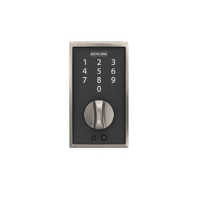 Schlage Touch Century satin nickel finish on door hardware enhancing curb appeal