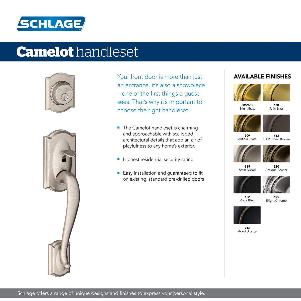 Schlage universal fit demonstrates easy alignment for quick, tool free installation.