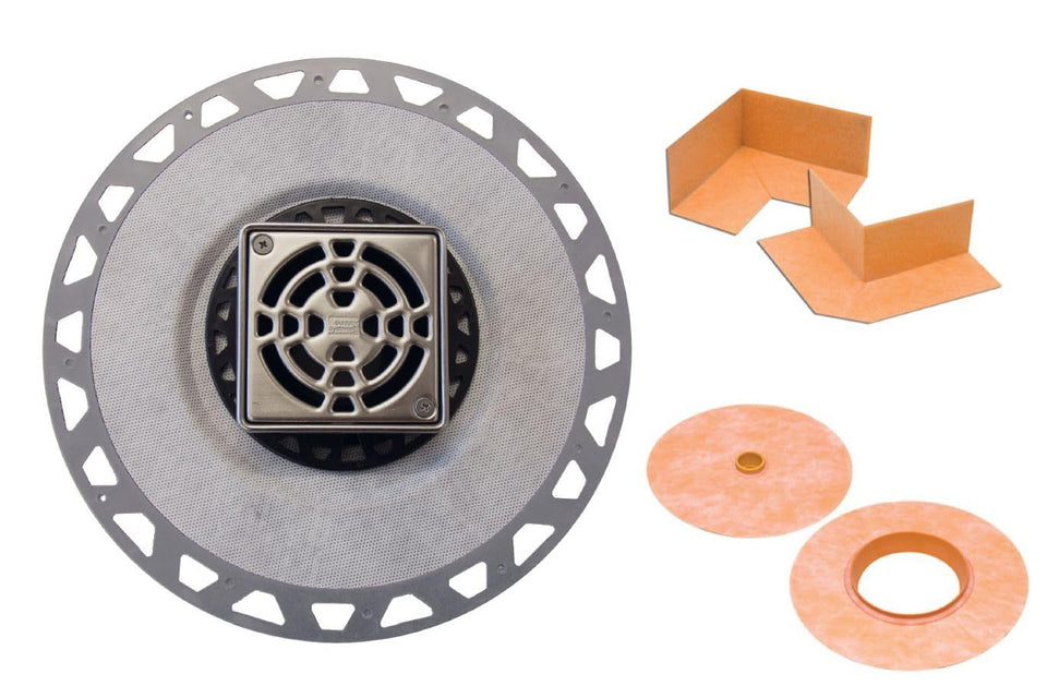 Schluter Kerdi-Drain PVC Classic with integrated bonding flange and square 4-inch grate for dependable tile drainage
