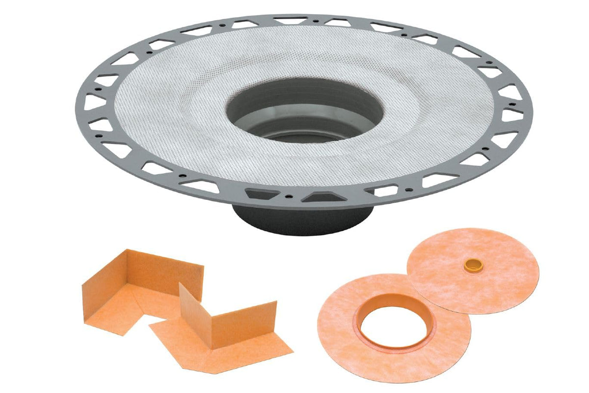 Schluter Kerdi-Drain PVC shower flange kit with preformed corners for durable waterproofing.