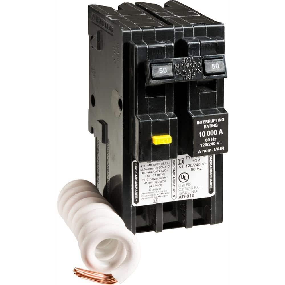 Schneider Electric HOM250GFIC two-pole GFCI breaker for Square D Homeline, ready for installation and protection.