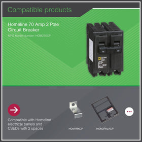 Schneider Electric Homeline 70A breaker in load center image illustrating space-saving installation.