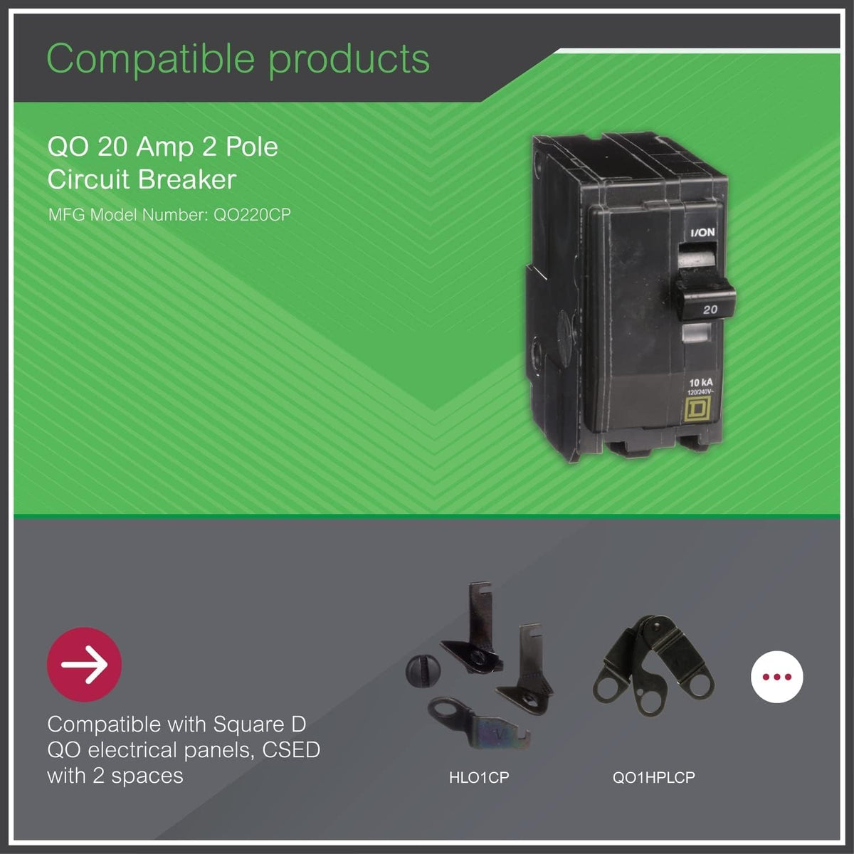 Schneider Electric QO220CP 10kA breaking capacity supports durable protection.