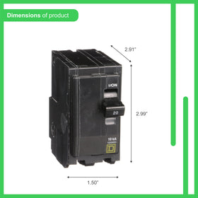 Schneider Electric QO220CP thermal magnetic protection provides fast overcurrent response.