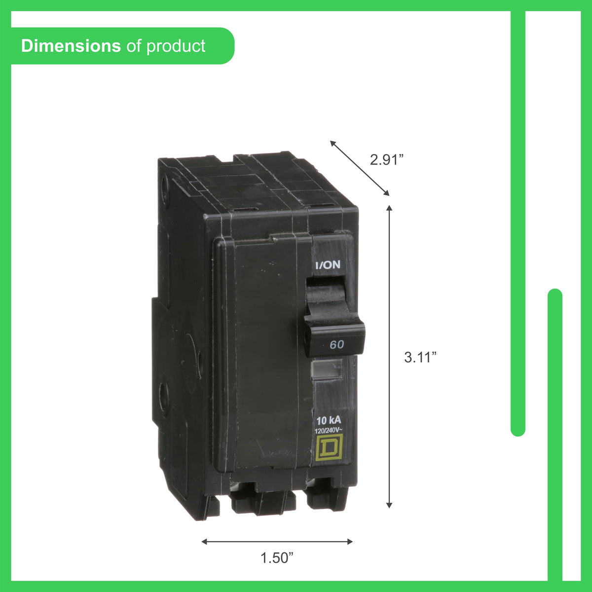 Schneider Electric Qwik Open 60A 2-pole breaker with Visi-Trip indicator aids troubleshooting.