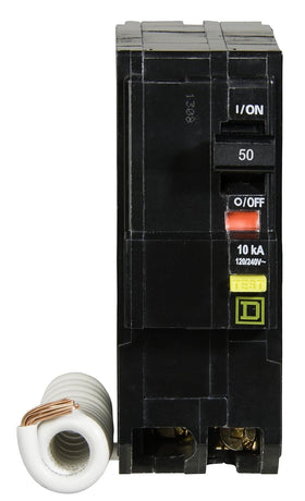 Close-up of wiring terminals on the QO250GFICP for 120/240 V wiring