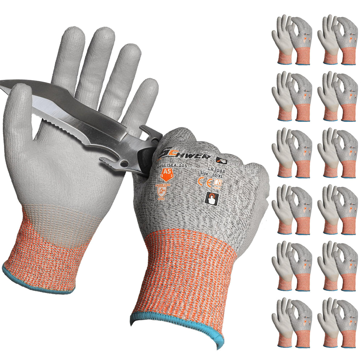 Schwer ANSI5 cut gloves with PU palm for secure grip on metalwork