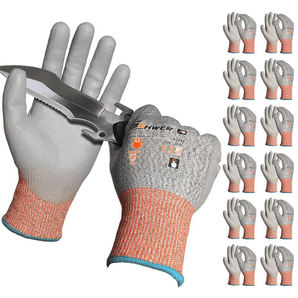 Schwer ANSI5 cut gloves with PU palm for secure grip on metalwork