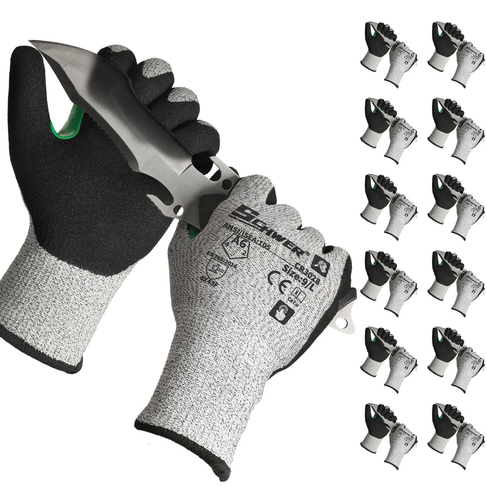 Schwer ANSI 6 cut gloves with sandy nitrile grip for secure handling
