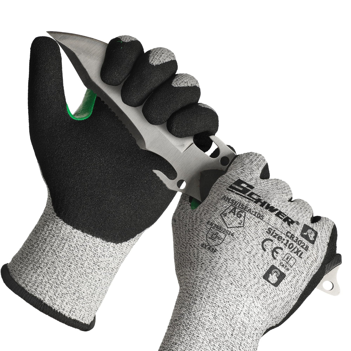 Schwer cut-resistant gloves ANSI A6, front view for heavy-duty tasks.
