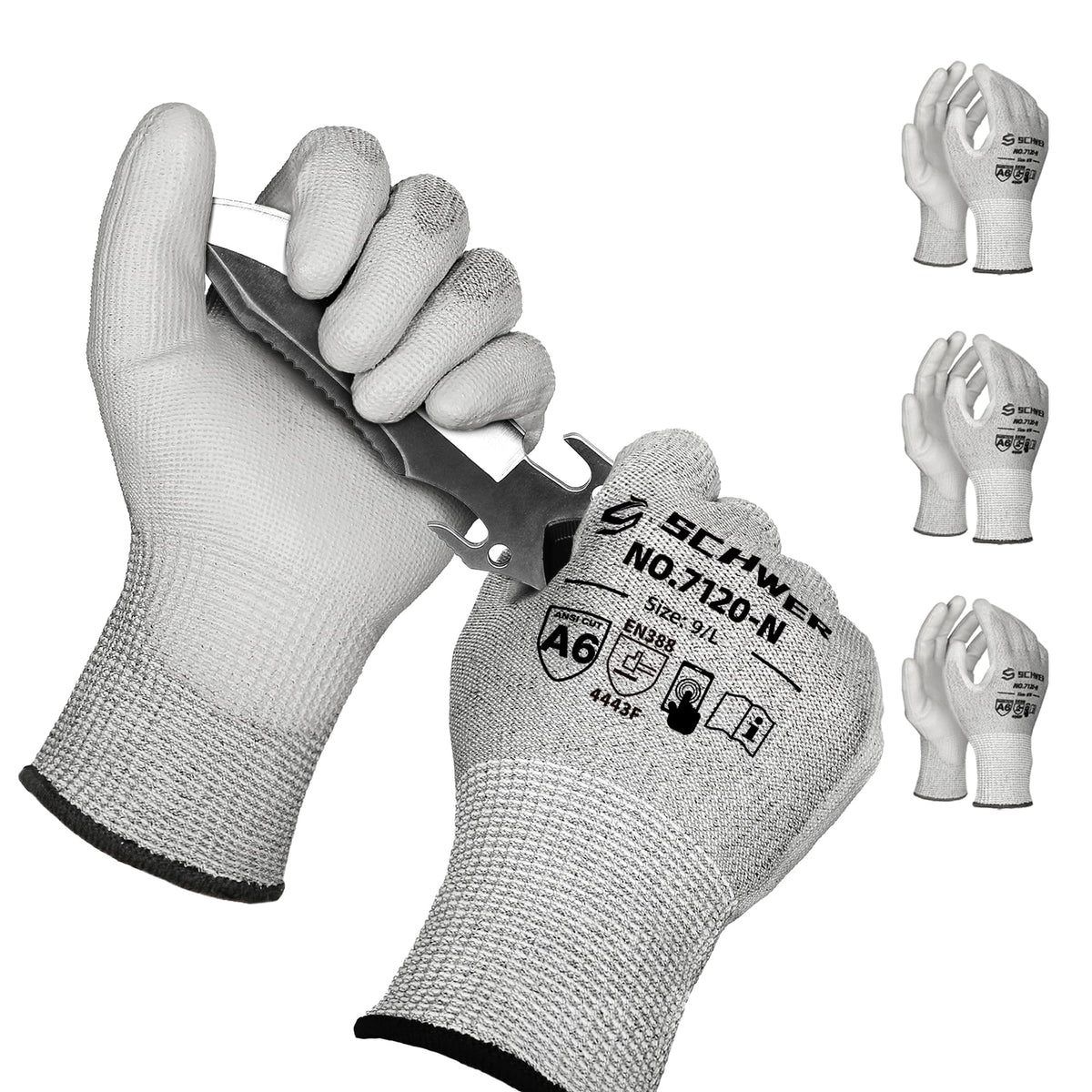 Schwer cut-resistant gloves ANSI A6 for heavy cutting tasks.