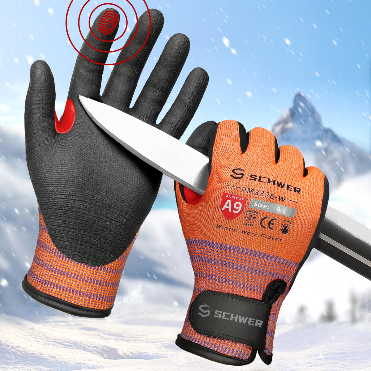 Schwer FreezeGuard-X gloves show a snug fit with Velcro wrist strap