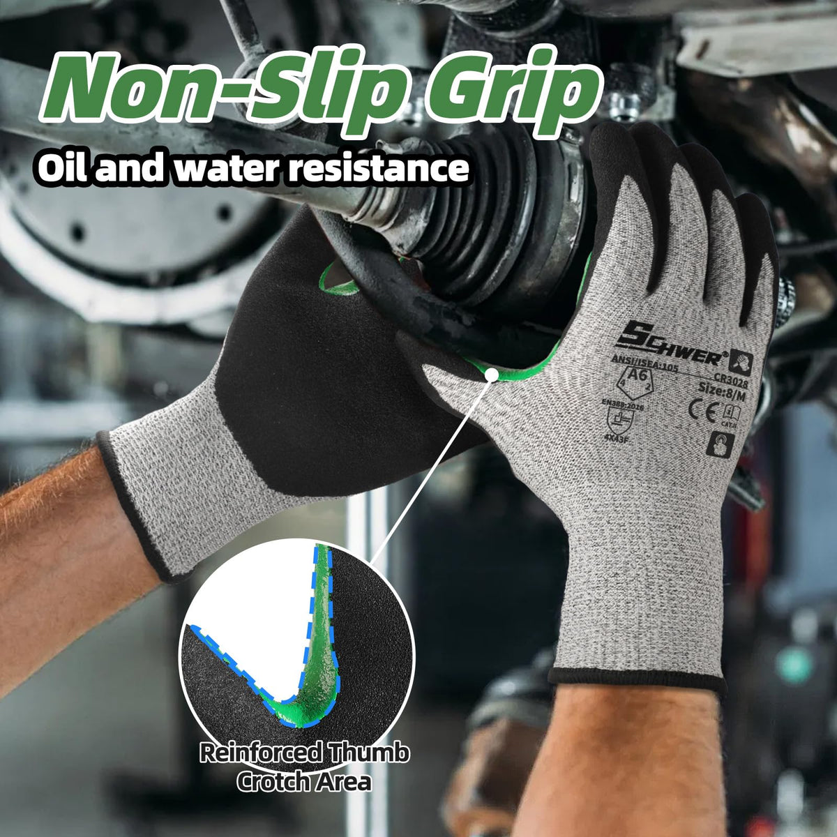 Schwer non slip grip gloves perform well in wet or oily environments
